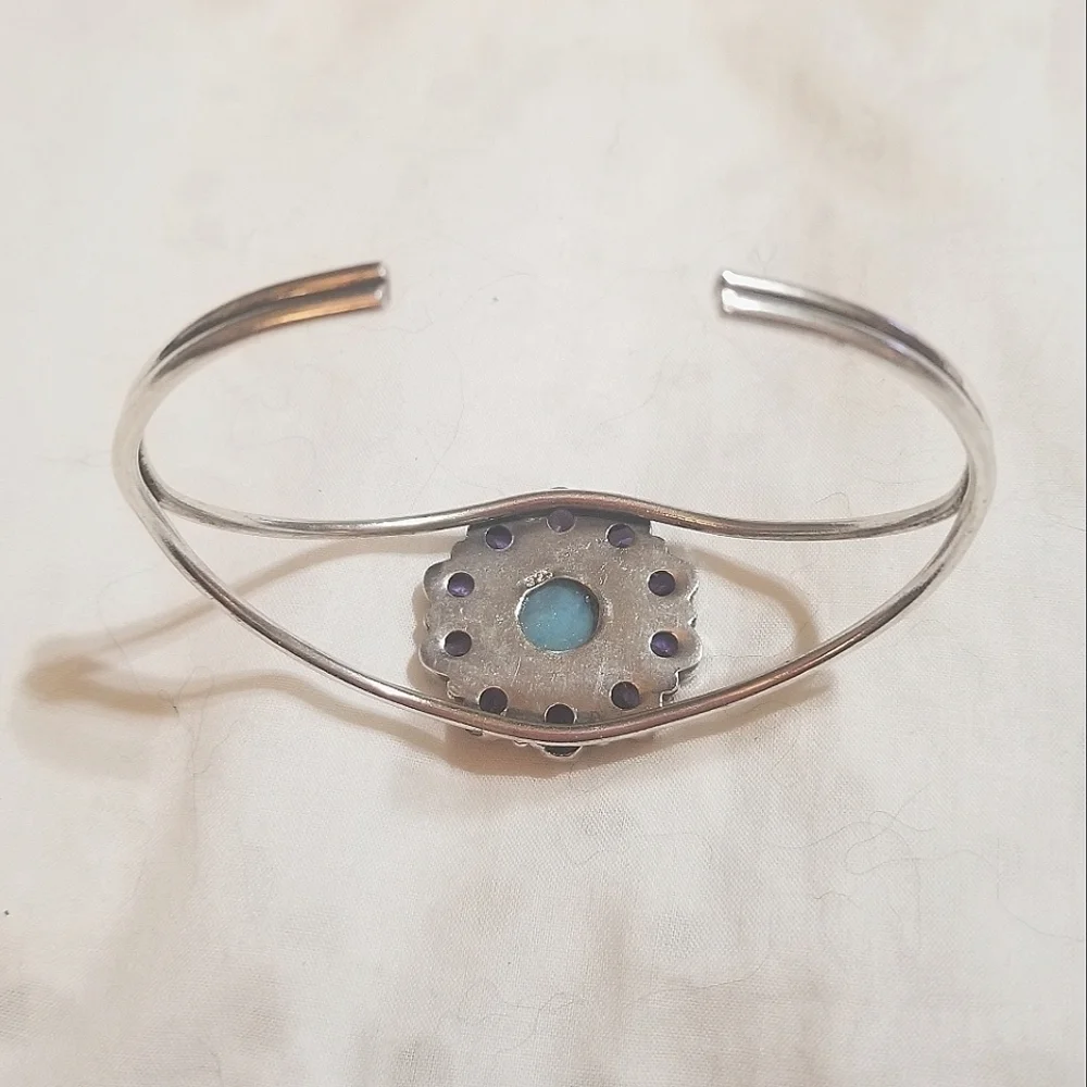 20.91 Carats! TANZANITE LARIMAR Sterling Bangle Bracelet Vintage - Picture 4 of 8